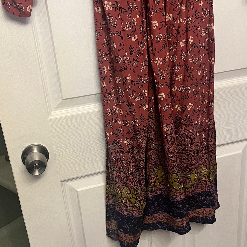 Angie Rust and cream Floral Long Sleeve Dress Boho style - Picture 2 of 4
